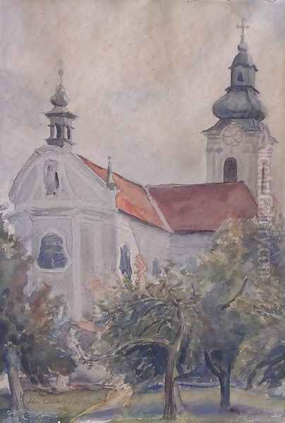 Church Oil Painting by Adam Chmielowski