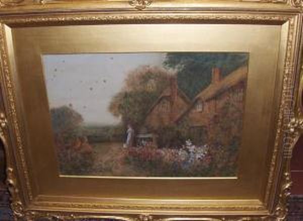 Country Cottage Scene Oil Painting by Fred Hines