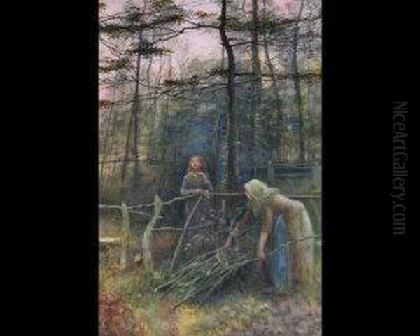 Woodcutters In A Forest Oil Painting by Fred Hines