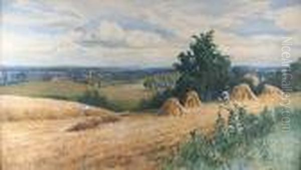 A Cornfield, Chingford, Essex Oil Painting by Fred Hines