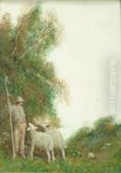 Shepherd Andsheep Oil Painting by Fred Hines