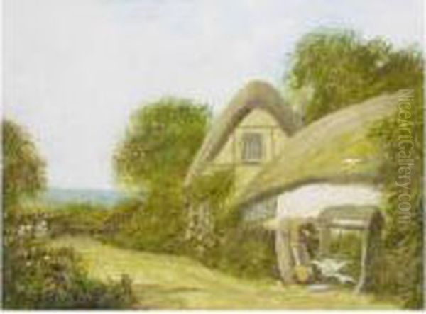 A Surrey Wayside; A Cottage Garden, Warwickshire Oil Painting by Fred Hines