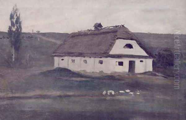 Byre Oil Painting by Adam Chmielowski