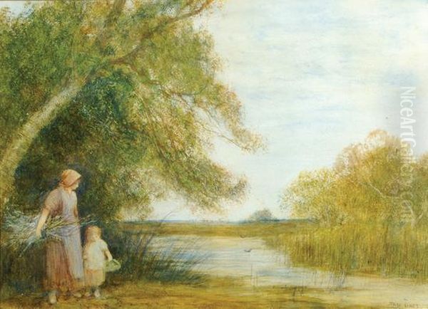 Mother And Child Gathering Wood By Ariver Oil Painting by Theodore Hines