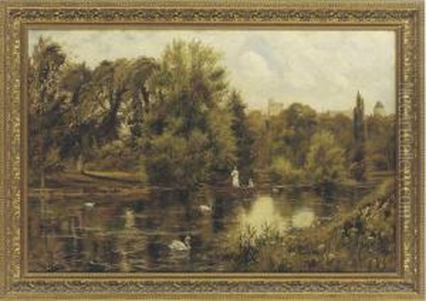 Boating On The Thames, Windor Castle Beyond Oil Painting by Theodore Hines