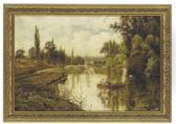 Lovers Boating On The Thames, Near Shiplake Mills Oil Painting by Theodore Hines