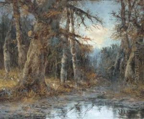 A Pond In The Woods Oil Painting by Theodore Hines