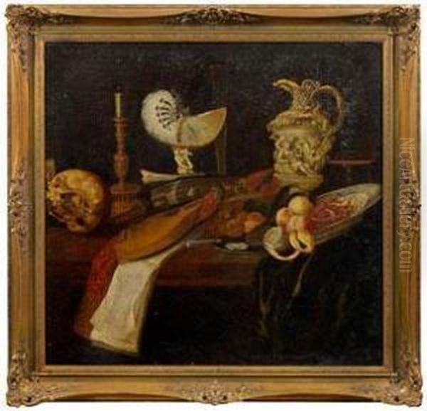 Vanitas-stillleben Mit Nautiluspokal Und Totenkopf Oil Painting by Johann Georg (also Hintz, Hainz, Heintz) Hinz