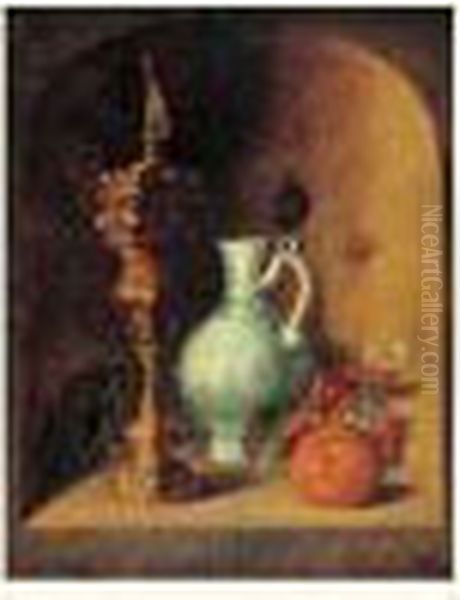 Nature Morte Au Hanap, Porcelaine De Delft Et Orange Dans Une Niche Oil Painting by Johann Georg (also Hintz, Hainz, Heintz) Hinz