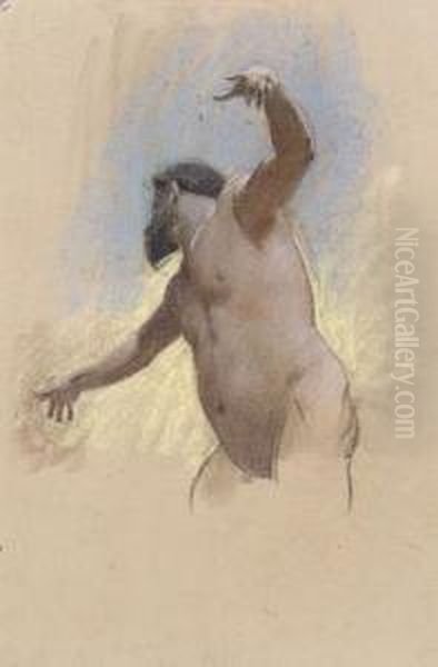 A Nude Study Of A Man With Outstretched Arms Oil Painting by Adolf Hiremy-Hirschl