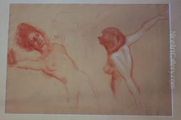 A Nude Study Of Two Women Oil Painting by Adolf Hiremy-Hirschl