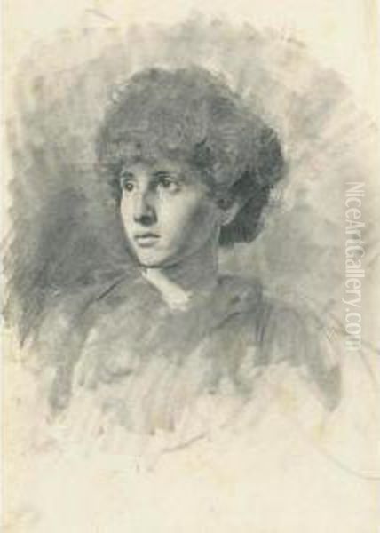 Portrait Of The Artist's Daughter Maud Oil Painting by Adolf Hiremy-Hirschl