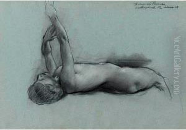 Reclining Female Nude Oil Painting by Adolf Hiremy-Hirschl