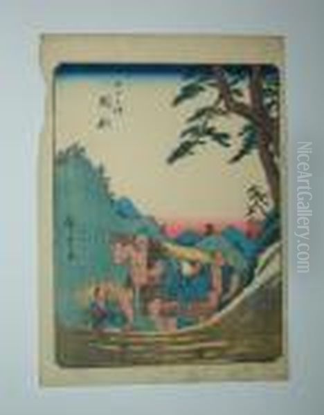 Serie Du Jimbutsu Tokaido Oil Painting by Utagawa or Ando Hiroshige