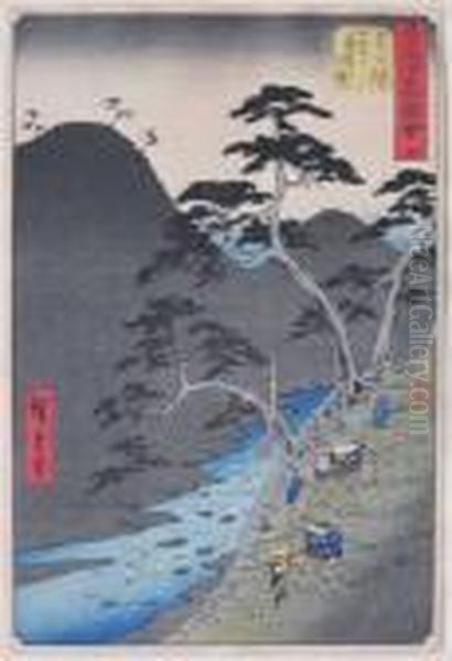 Traveling In Mountain Oil Painting by Tokubei Iii Hiroshigeando