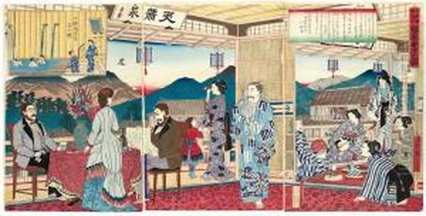 Ueno Kuni Ikaho Onsen Hanei No Zu Oil Painting by Tokubei Iii Hiroshigeando