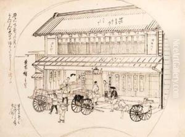 Preparatory Drawings For Fans Oil Painting by Tokubei Iii Hiroshigeando