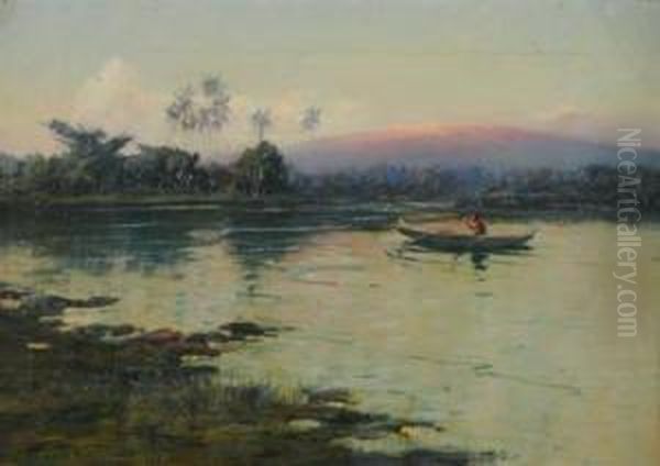 Sunrise Glow On Mount Loa From Waialua River, Hilo Oil Painting by David Howard Hitchcock