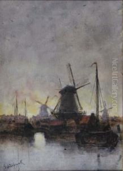 A View Of The Village Of Katwijk; And Two Companion Works Oil Painting by George Hitchcock