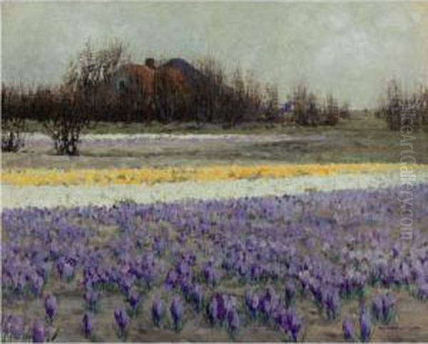 A Field Of Crocuses Oil Painting by George Hitchcock