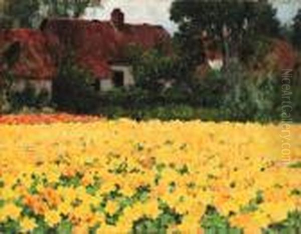 Yellow Nasturtiums Oil Painting by George Hitchcock