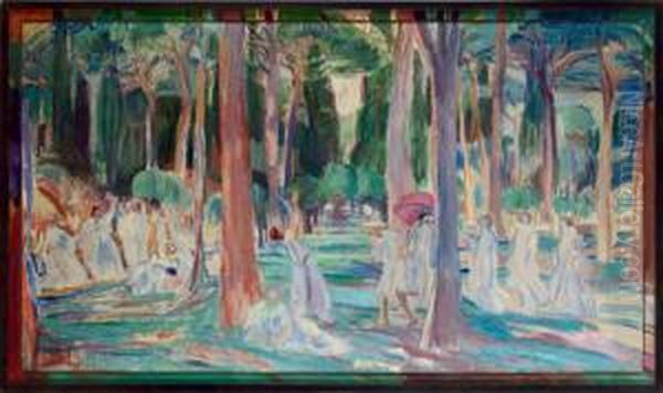 Im Park Der Villa Borghese, Signiert Dora Hitz Oil Painting by Dora Hitz