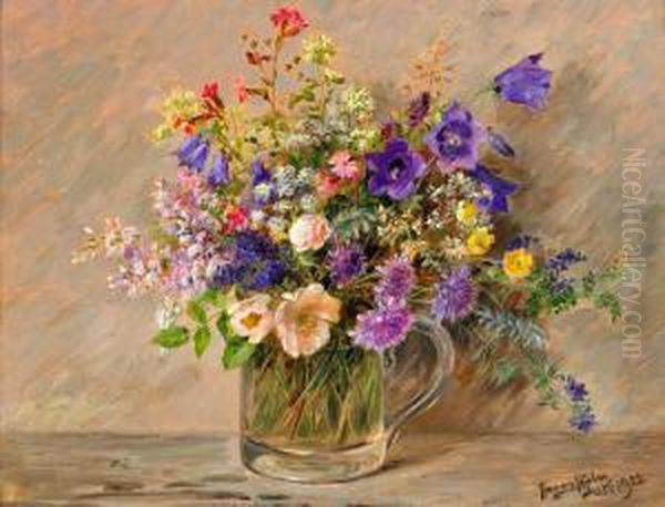 Stilleben Med Sommarblomster Oil Painting by Fanny Hjelm