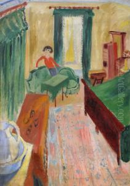 Interior - Ivan I Gron Soffa Oil Painting by Sigrid Hjerten