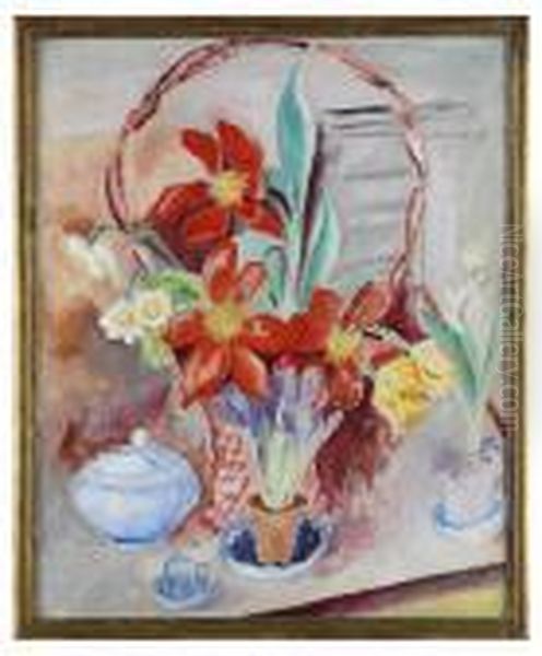 Tulpaner I Blomsterkorg Oil Painting by Sigrid Hjerten