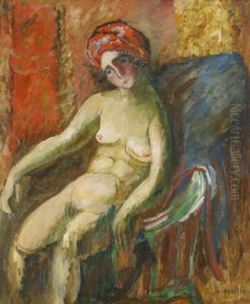 Sittande Modell Med Rod Turban Oil Painting by Sigrid Hjerten