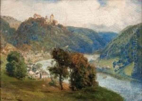 Ansichten Von Neuhaus An Der Donau Oil Painting by Anton Avlov Hlavacek /