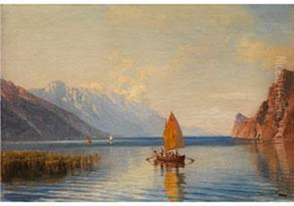 Der Gardasee Zwischen Riva Und Torbole Am Morgen Oil Painting by Anton Avlov Hlavacek /