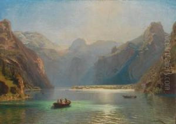 Sommerfrischler Am Gosausee Mit Blick Auf Den Dachstein Oil Painting by Anton Avlov Hlavacek /