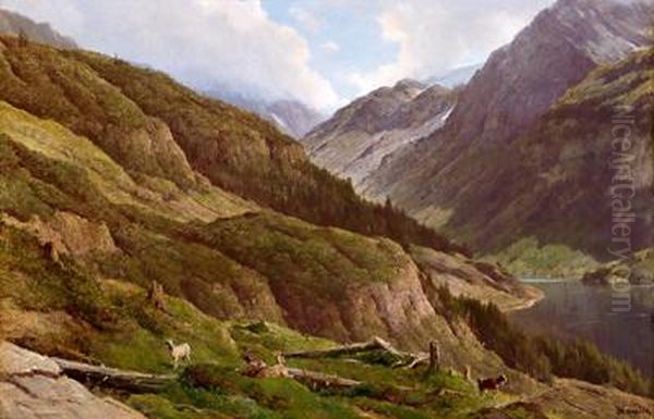 Paesaggio Montano Con Capre Sul Pascolo Oil Painting by Anton Avlov Hlavacek /