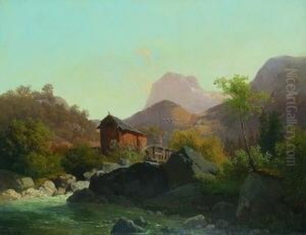 Alte Muhle Am
 Gebirgsbach. Oil Painting by Anton Avlov Hlavacek /