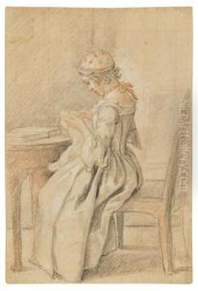 A Woman Sewing. Oil Painting by Hoare, William, of Bath