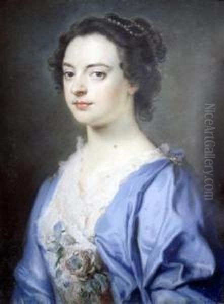 Portrait Of A Lady Wearing A Blue Dress Oil Painting by Hoare, William, of Bath