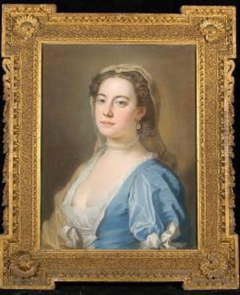 A Portrait Of A Lady Wearing A Pearl Choker Oil Painting by Hoare, William, of Bath