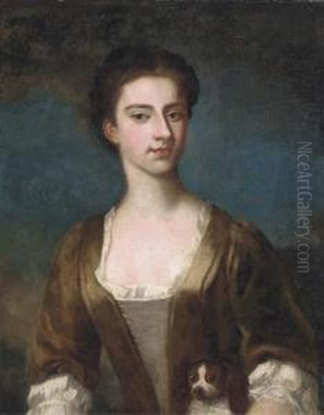 Portrait Of Elizabeth Warburton, Bust-length, In A Brown Dress With Lace Trim Oil Painting by Hoare, William, of Bath