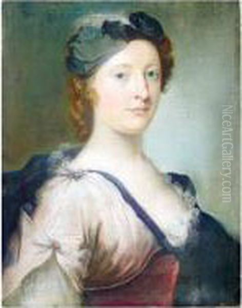 Portrait Of A Lady; Portrait Of A Lady In A Blue Dress Oil Painting by Hoare, William, of Bath