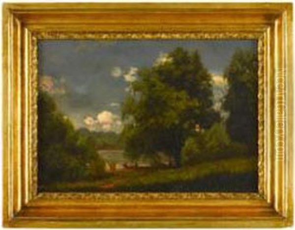 Landscape With Boat And Figures Oil Painting by George Thompson Hobbs