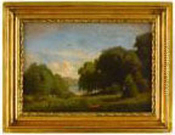 Landscape With Figure Beside A Lake Oil Painting by George Thompson Hobbs