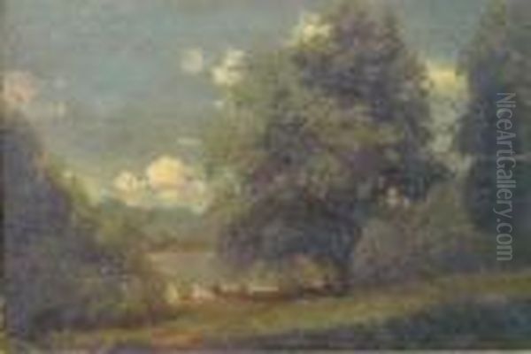 In Fairmount Park, Philadelphia: Pair Oil Painting by George Thompson Hobbs