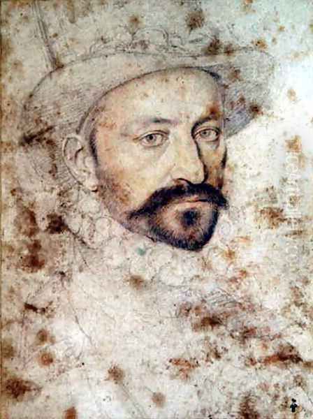 Portrait od an unknown man, maybe marquis de Ragny, c.1575 Oil Painting by (studio of) Clouet