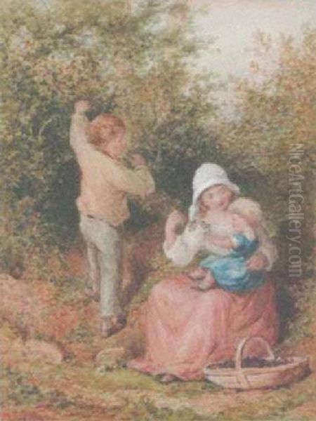 Blackberry Picking Oil Painting by Henry E. Hobson