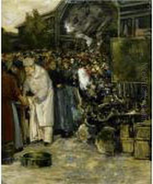 At The Marketplace Oil Painting by Gaston Hochard