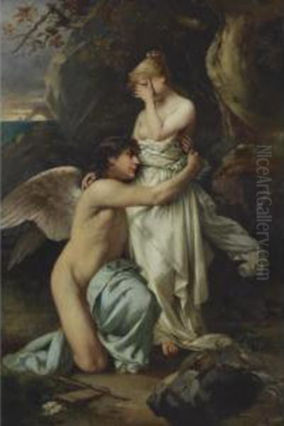 Cupid Comforting Psyche Oil Painting by Daniel Hock