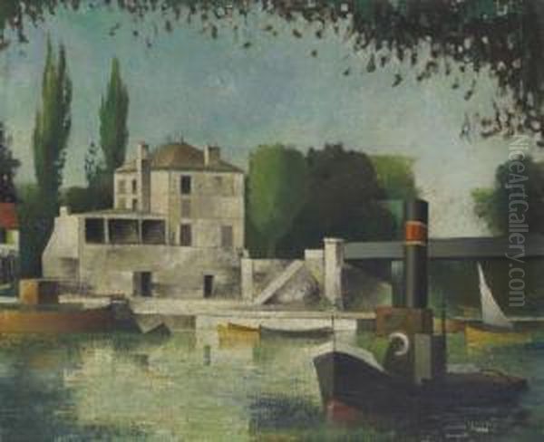 La Seine A Bougival Oil Painting by Pierre Hode