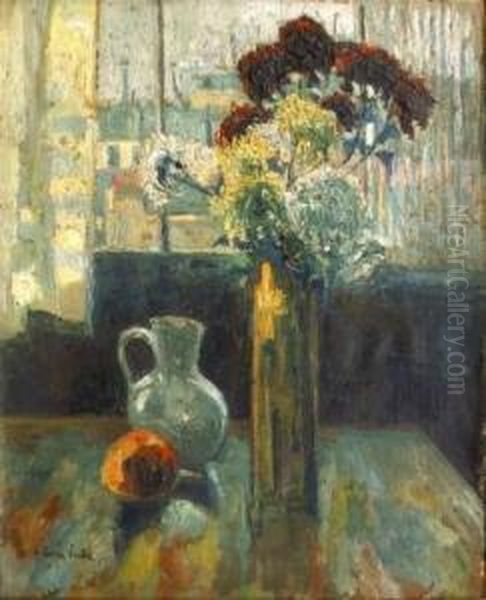 Nature Morte Au Vase De Fleurs Dans L'atelier Oil Painting by Pierre Hode