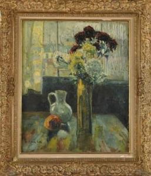 Bouquet De Fleurs, Pichet Et Pomme Surun Entablement by Pierre Hode